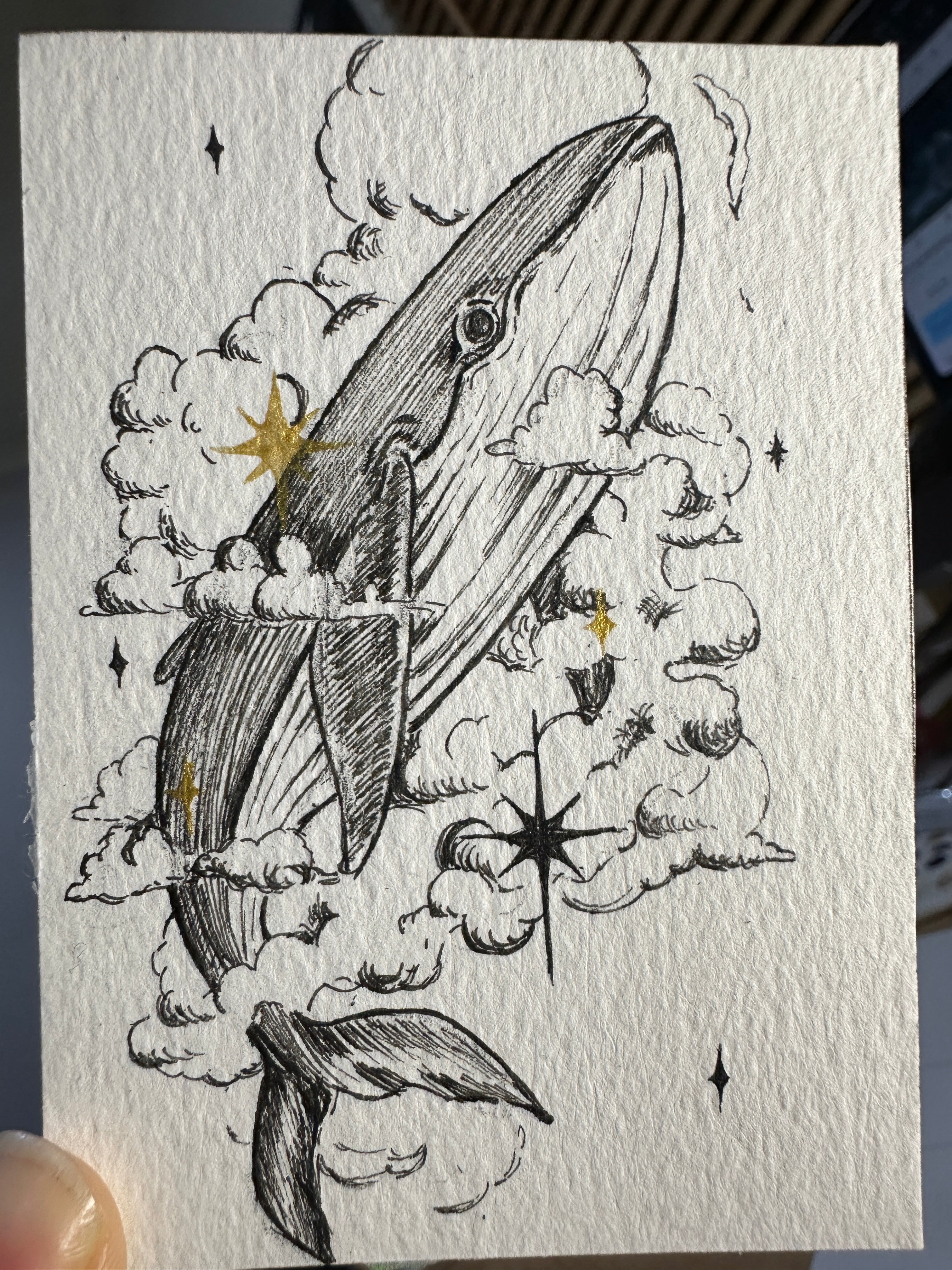 Whale Among the Clouds — Ink ACEO No. 1