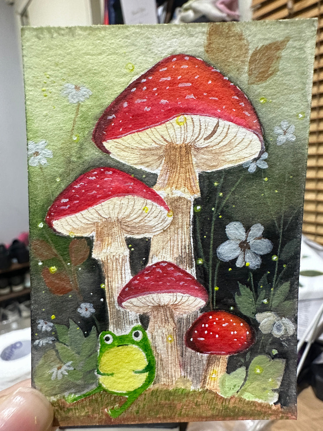 Frog Among Toadstool Mushrooms — New Original ACEO Now in the Shop