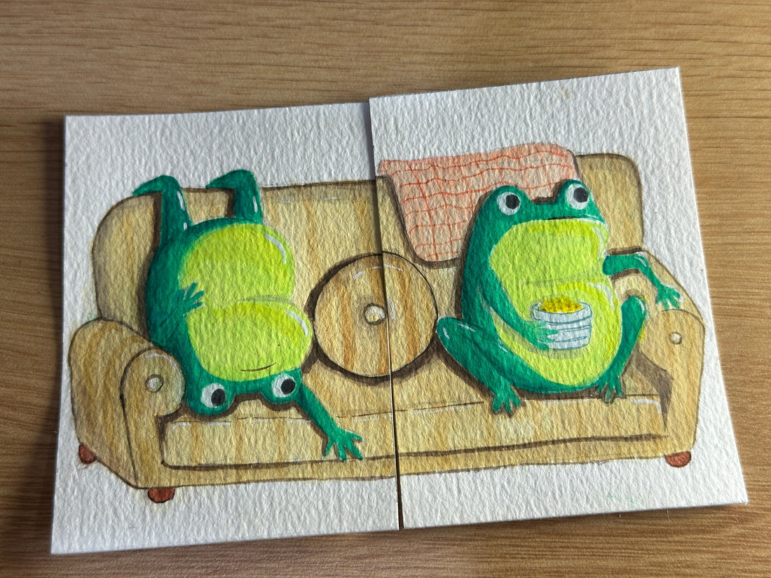 Two Frogs on the Sofa — New Original ACEOs Now on eBay