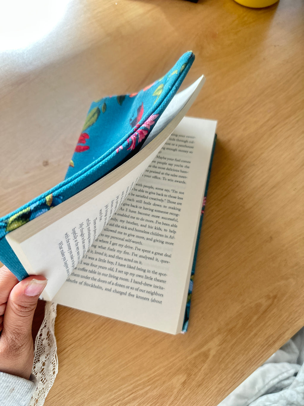 Handmade Fabric Book Cover with Lace Ribbon Bookmark | Floral Bird Design | PUNPARIN ART