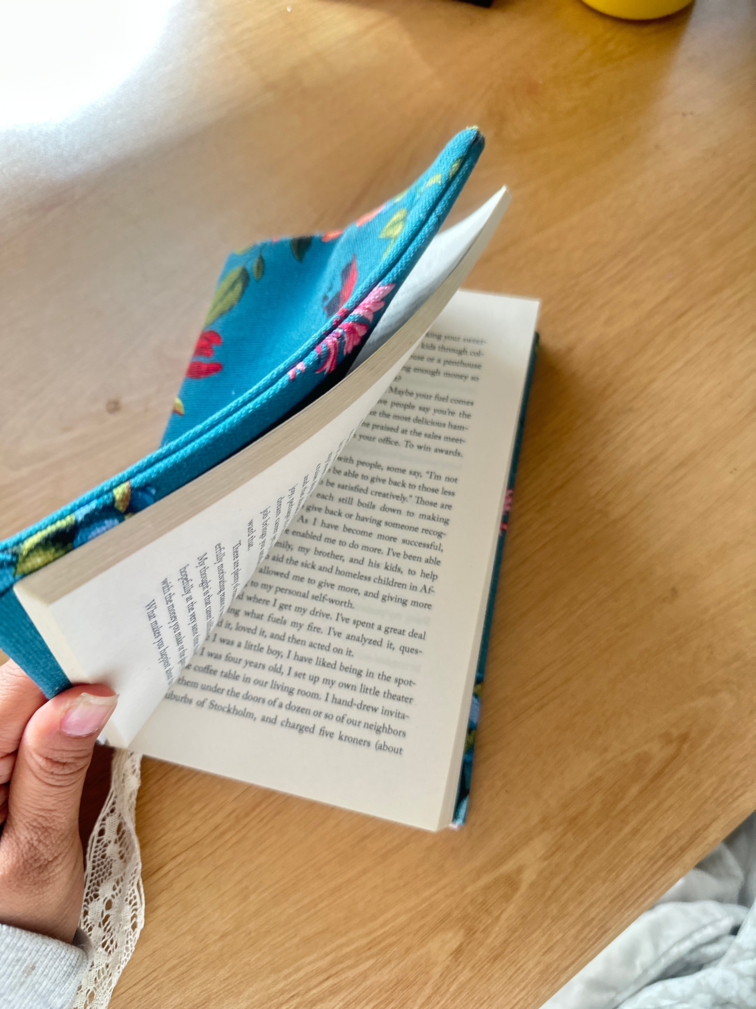 Handmade Fabric Book Cover with Lace Ribbon Bookmark | Floral Bird Design | PUNPARIN ART