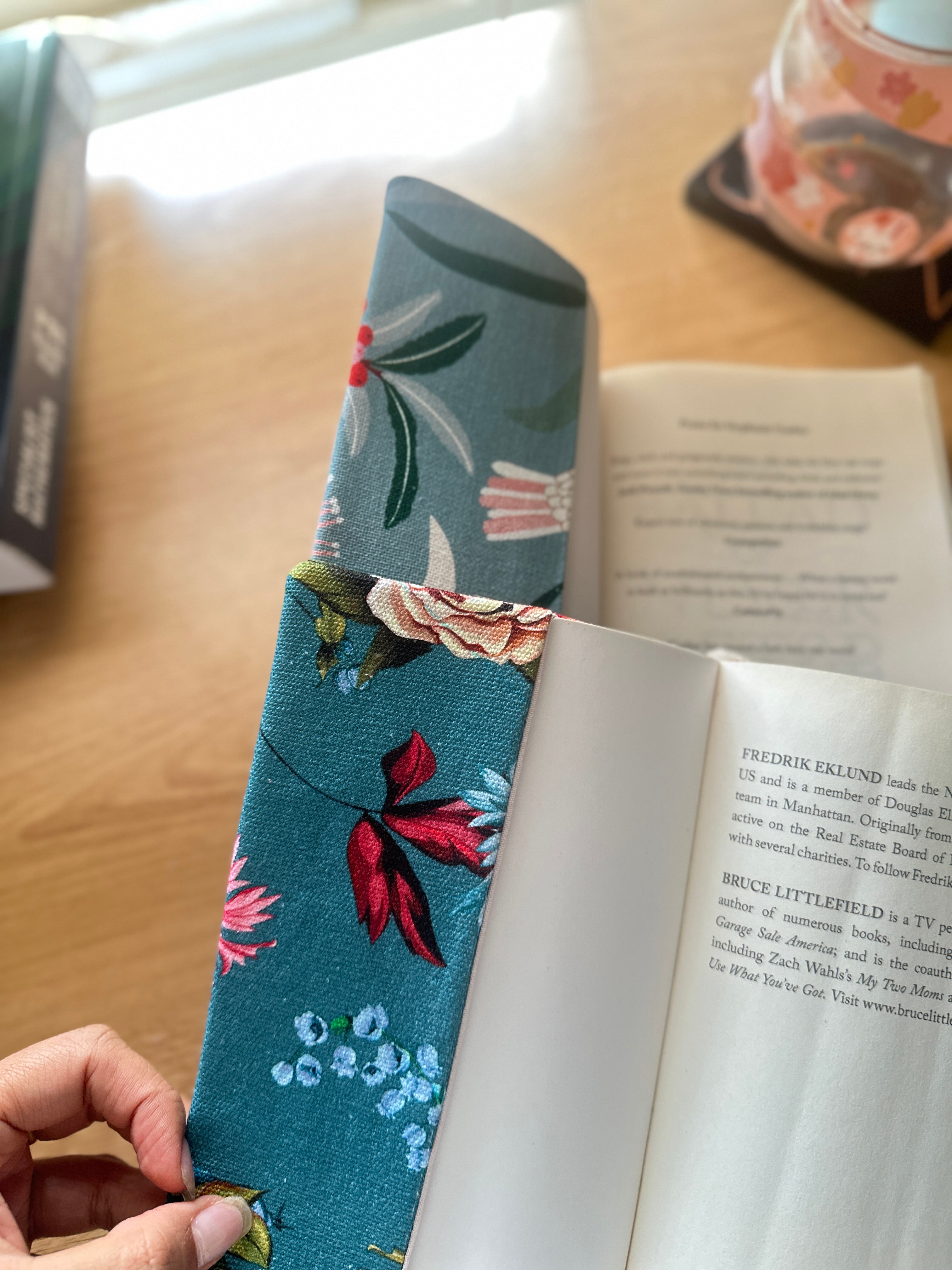 Handmade Fabric Book Cover with Lace Ribbon Bookmark | Floral Bird Design | PUNPARIN ART