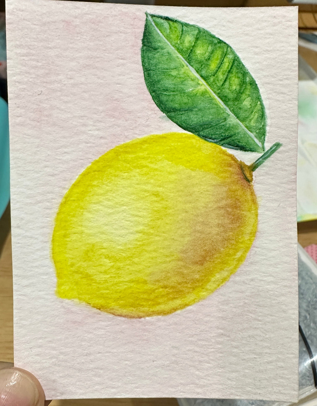 Lemon Leaf Kitchen Still Life — Original ACEO Watercolour Painting | 2.5×3.5" | PUNPARIN