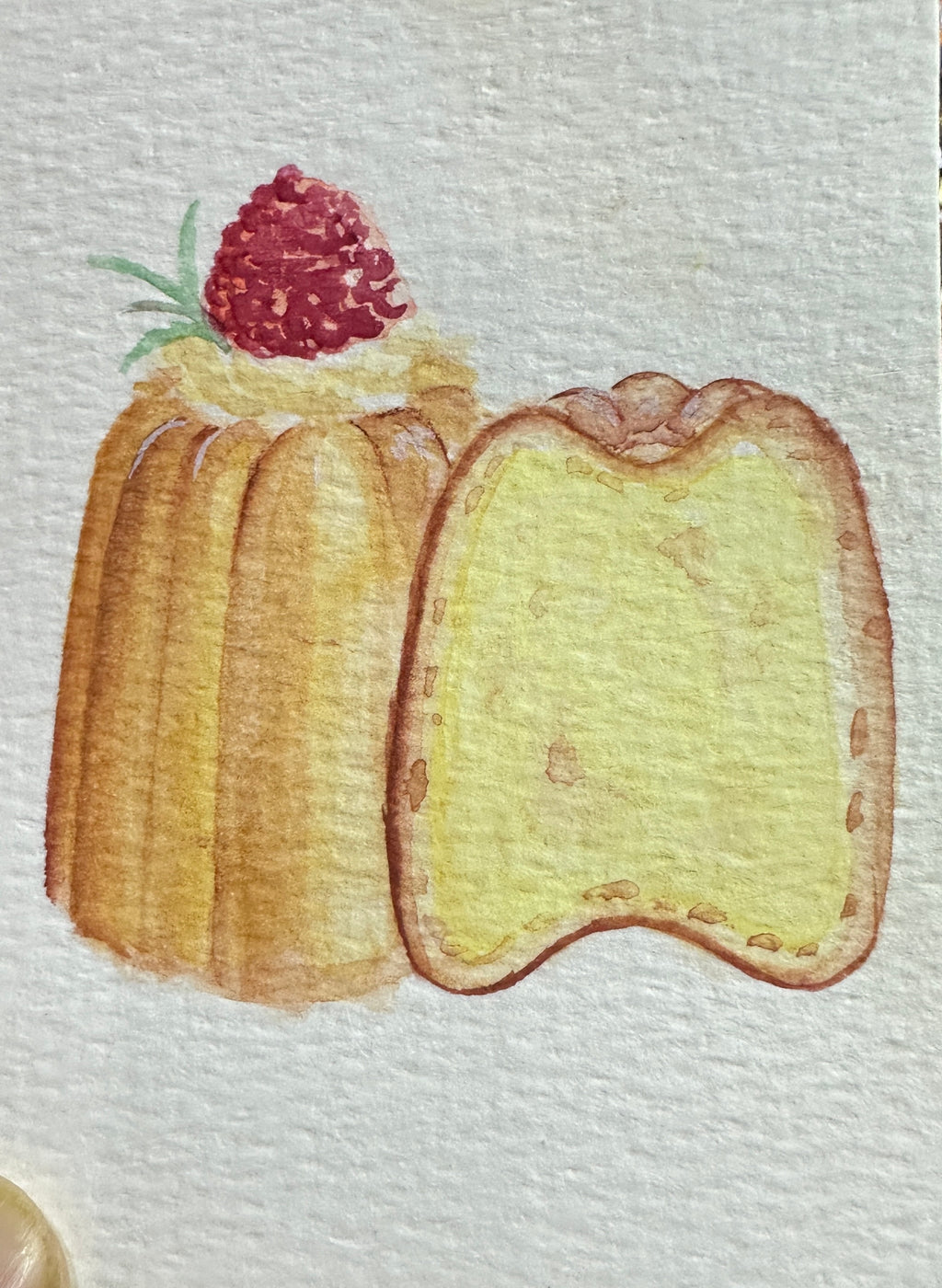 Canele French Pastry Raspberry — Original ACEO Gouache Painting | 2.5×3.5" | PUNPARIN