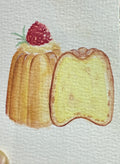 Canele French Pastry Raspberry — Original ACEO Gouache Painting | 2.5×3.5" | PUNPARIN