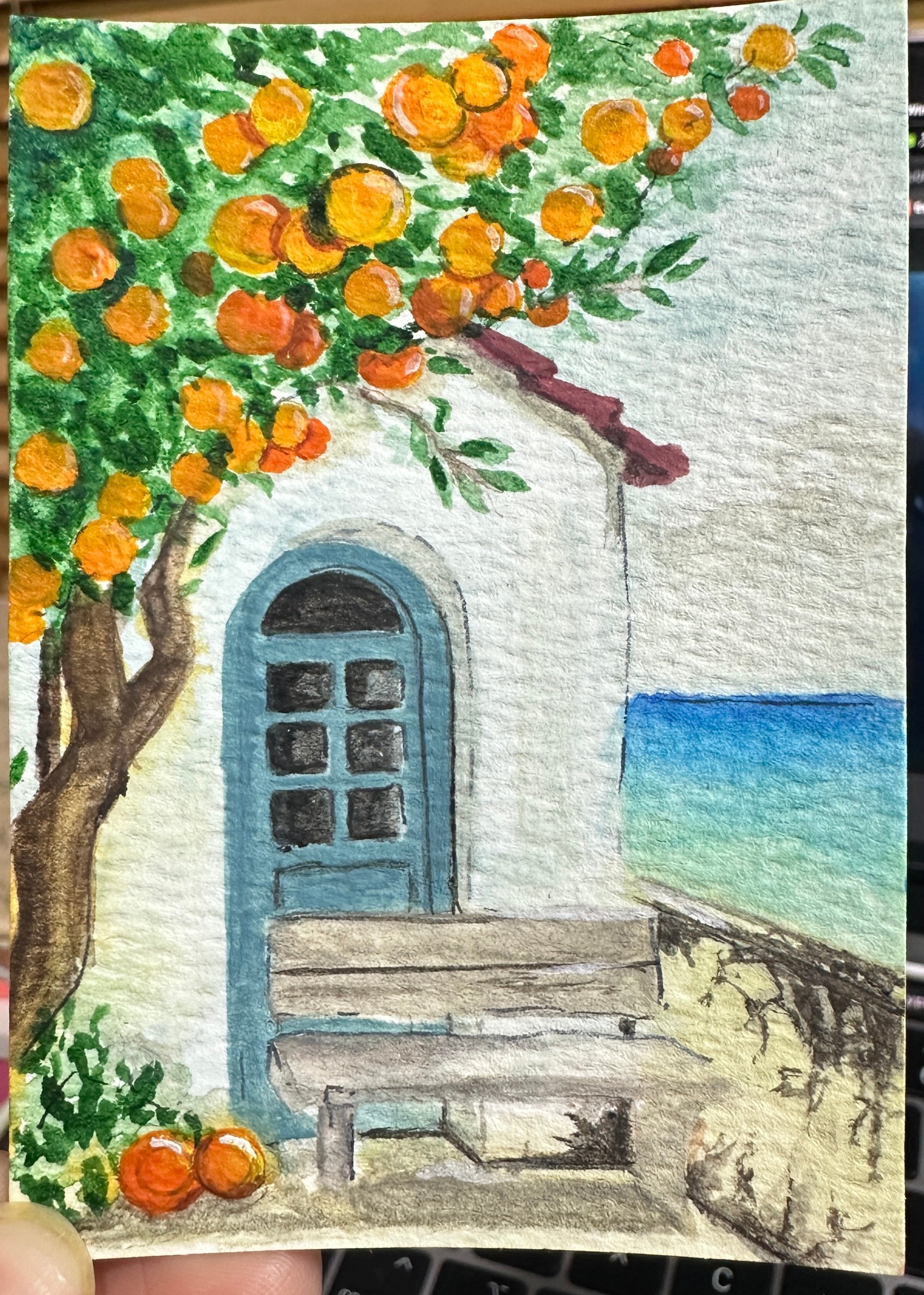 Orange Grove by the Sea - Original ACEO Miniature Painting