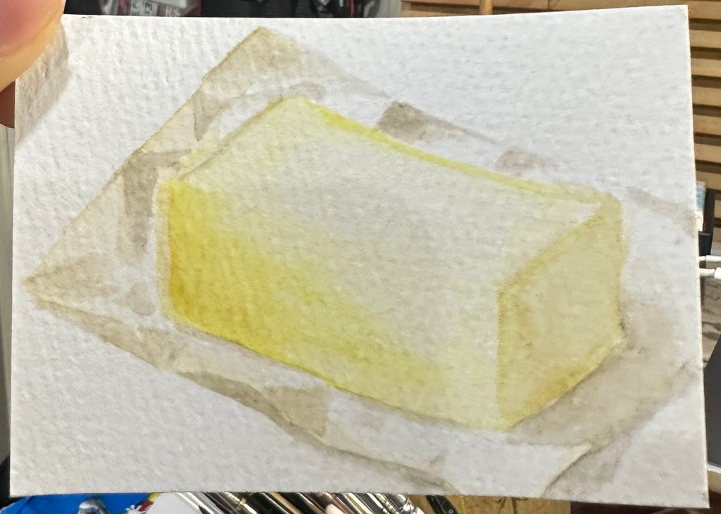 Butter Block Still Life — Original ACEO Gouache Painting | 2.5×3.5" | PUNPARIN