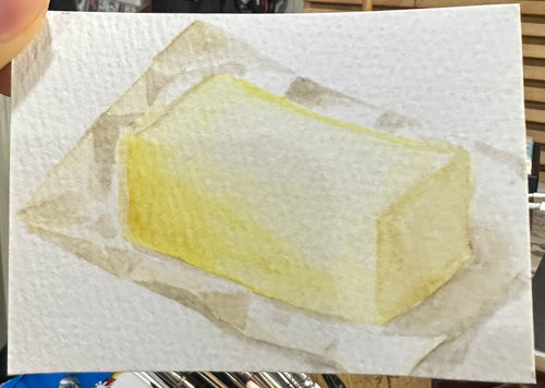 Butter Block Still Life — Original ACEO Gouache Painting | 2.5×3.5" | PUNPARIN