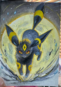 Umbreon Fan Art Moon Glow — Original ACEO Gouache Painting | 2.5×3.5" | PUNPARIN