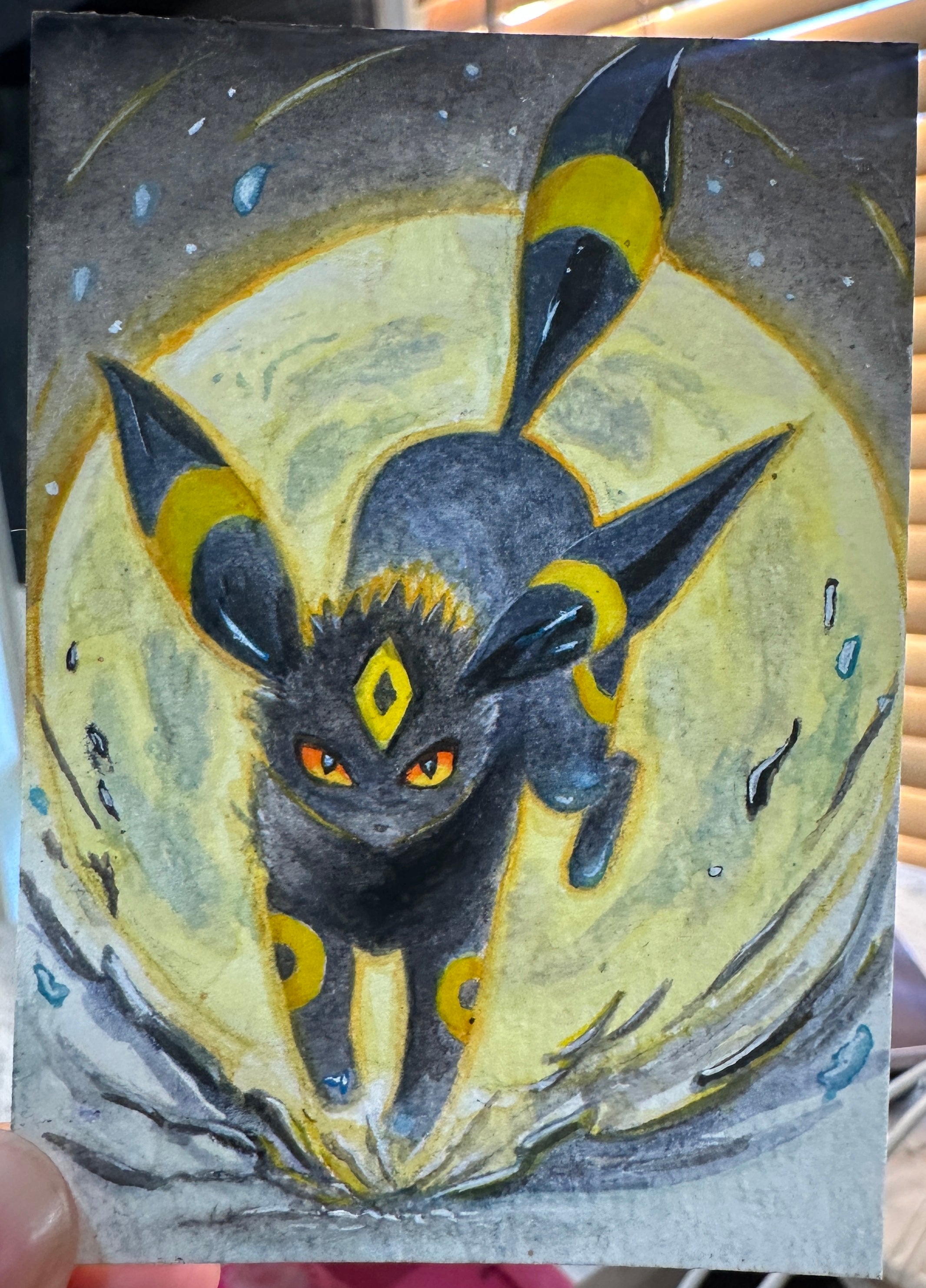 Umbreon Fan Art Moon Glow — Original ACEO Gouache Painting | 2.5×3.5" | PUNPARIN