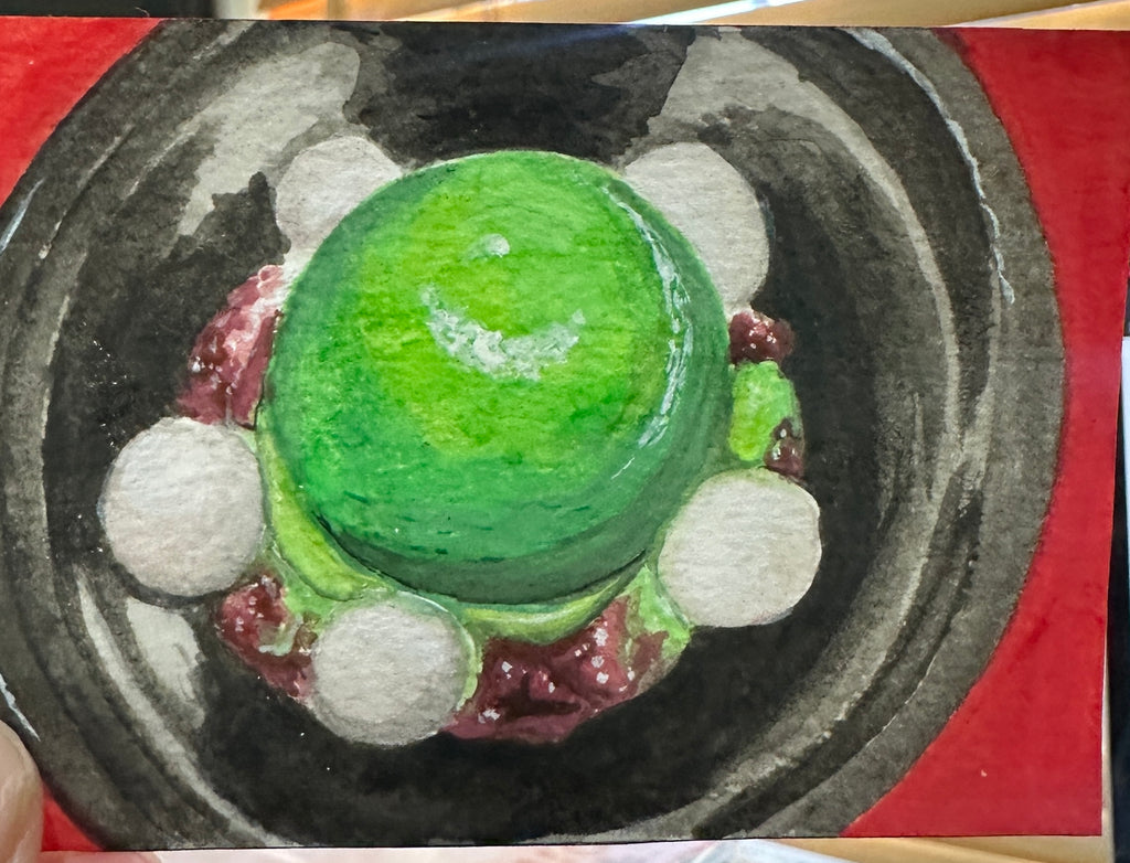 Matcha Mochi Red Bean Dessert — Original ACEO Gouache Painting | 2.5×3.5" | PUNPARIN