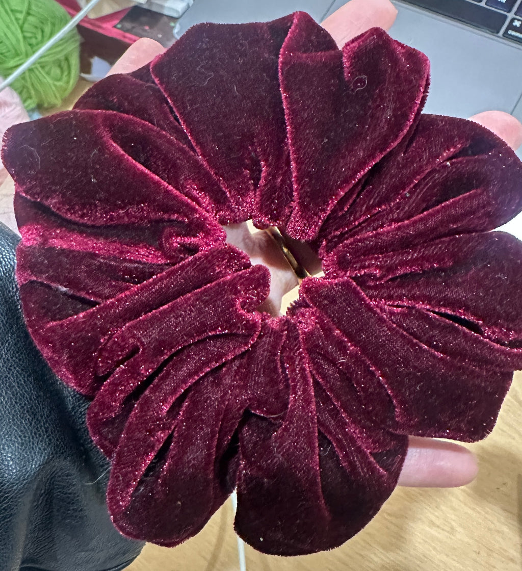 XL Oversized Velvet Scrunchie — Burgundy Wine | Hair Tie & Wrist Accessory | PUNPARIN ART