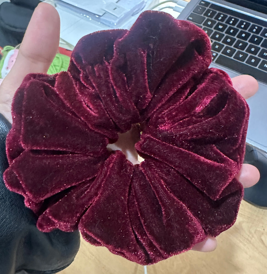 XL Oversized Velvet Scrunchie — Burgundy Wine | Hair Tie & Wrist Accessory | PUNPARIN ART