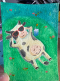 Sunglasses Cow — Original ACEO Watercolor Painting, OOAK