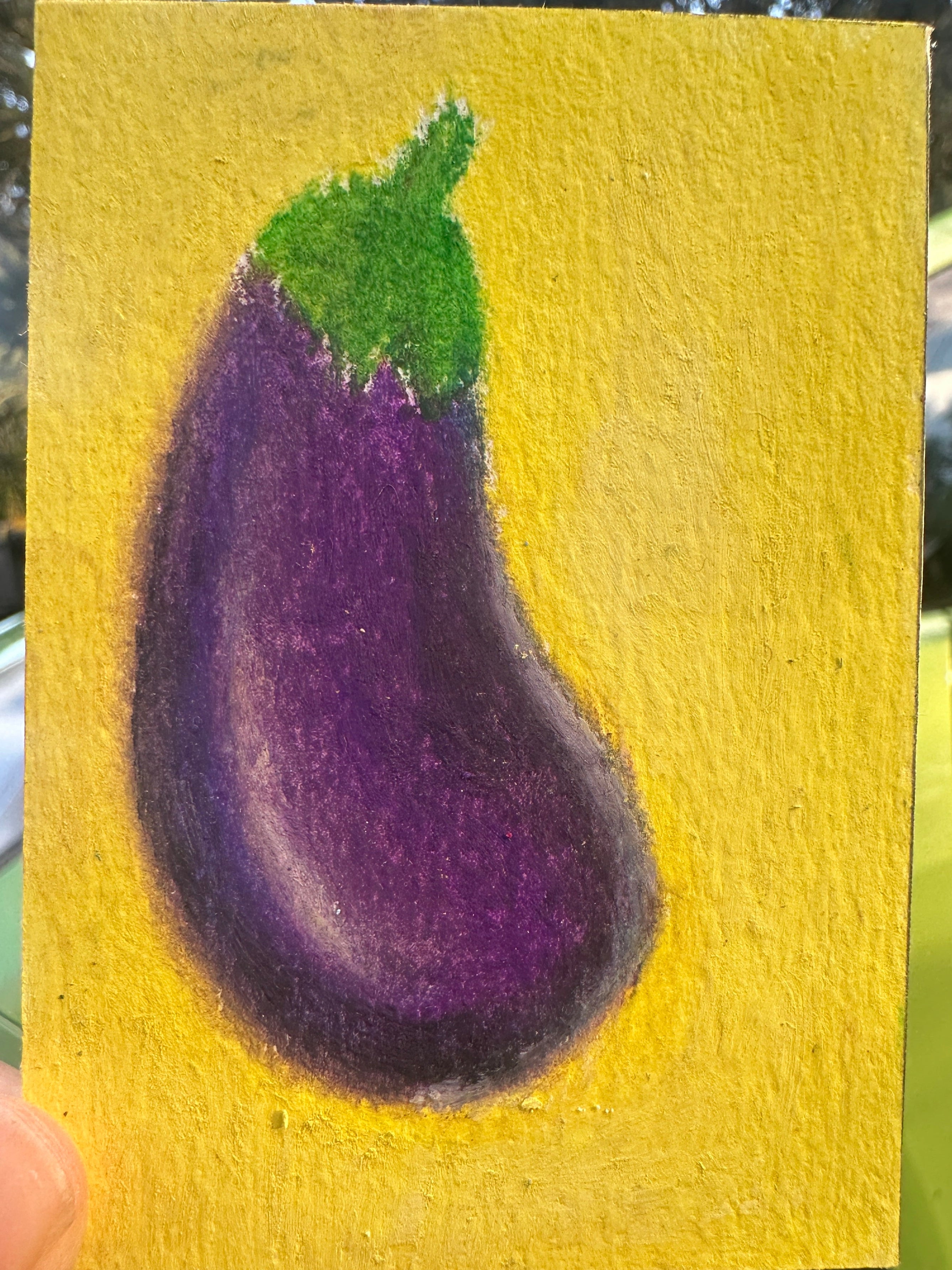Ripe Eggplant on Golden Yellow - Original ACEO Miniature Painting