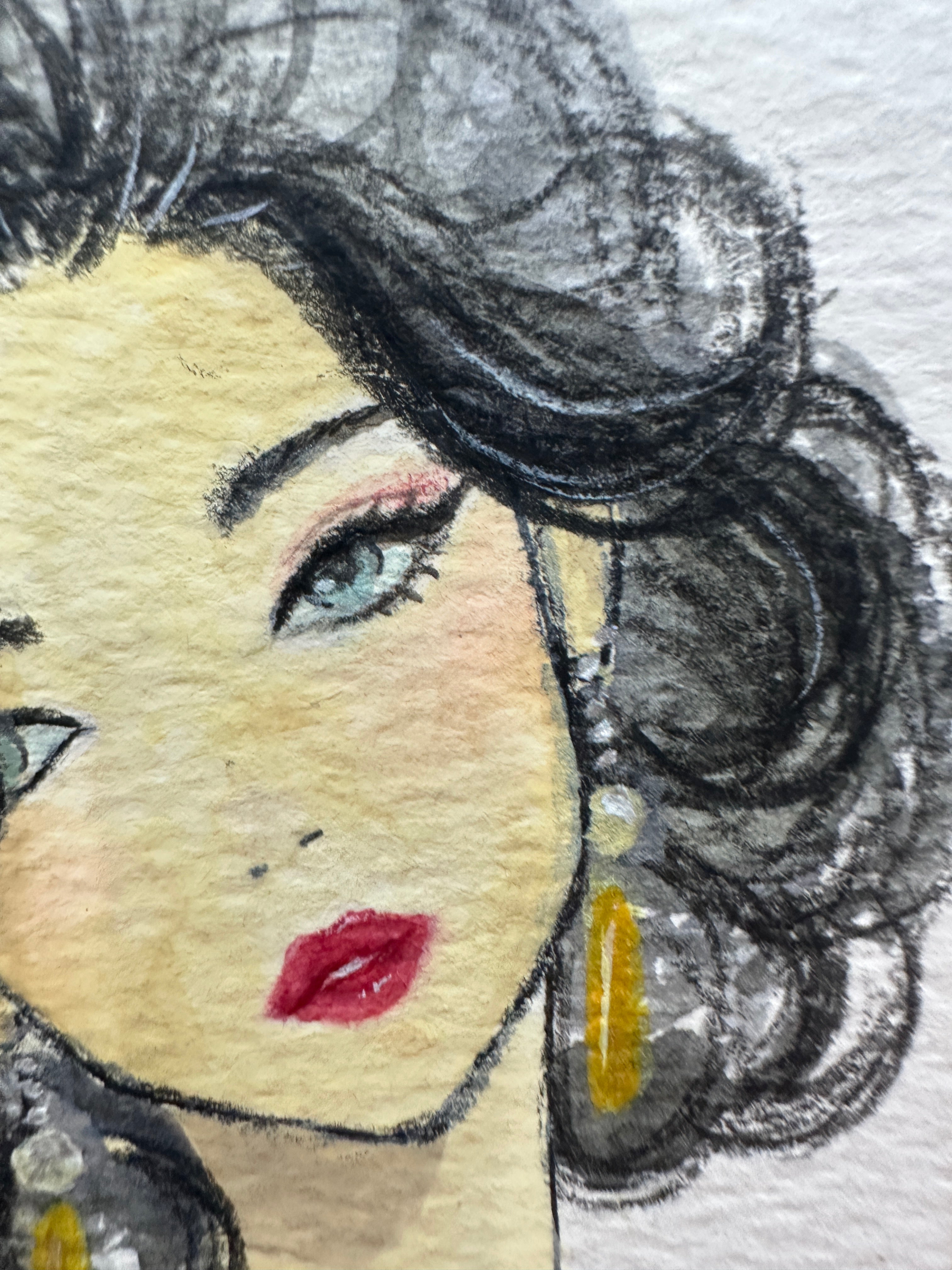 Curly-Haired Beauty, Close-Up - Original ACEO Miniature Painting