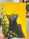 Cat Among the Daisies - Original ACEO Miniature Painting