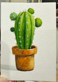 Ribbed Potted Cactus - Original ACEO Miniature Painting
