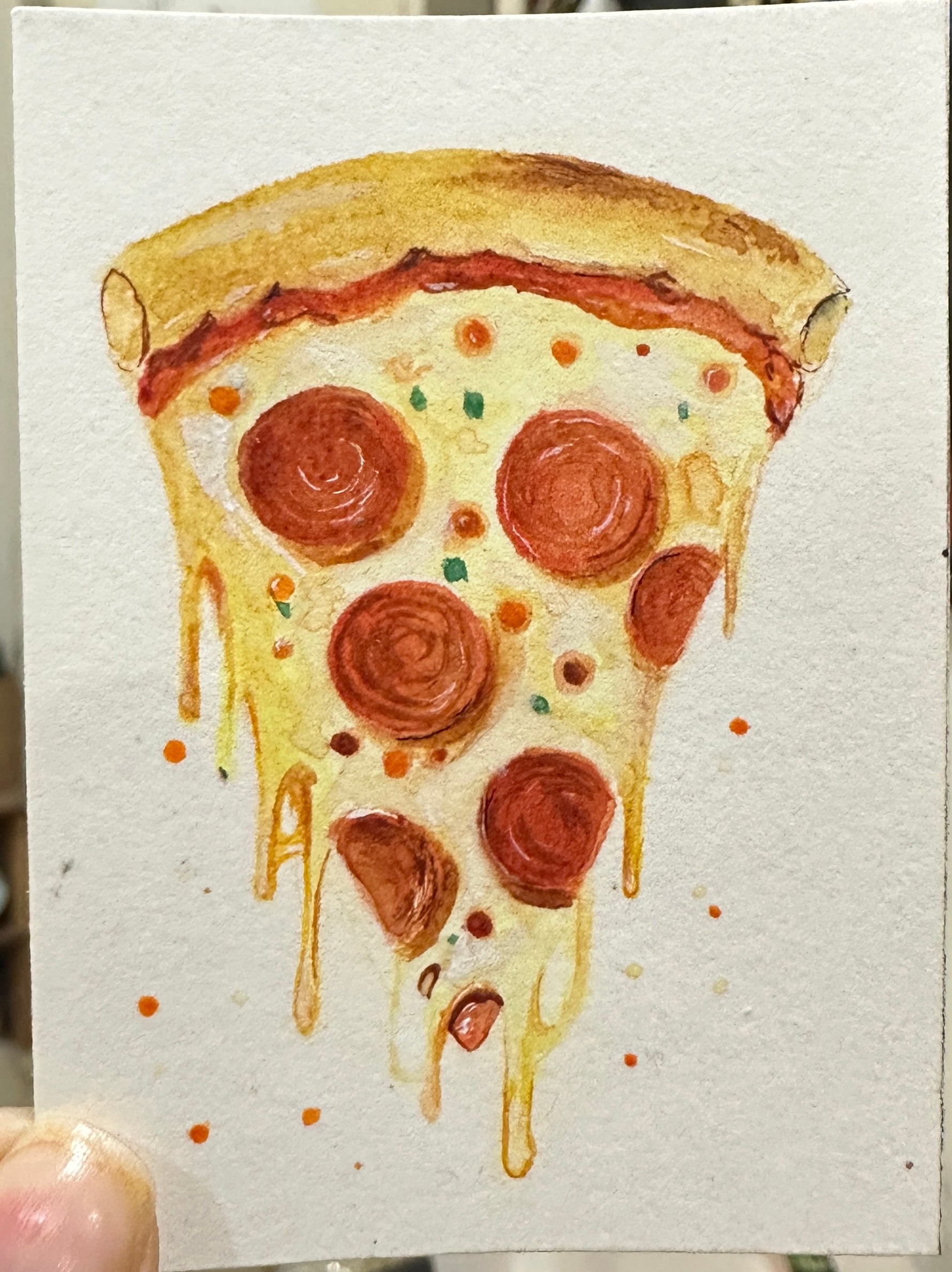 Dripping Pepperoni Pizza Slice - Original ACEO Miniature Painting