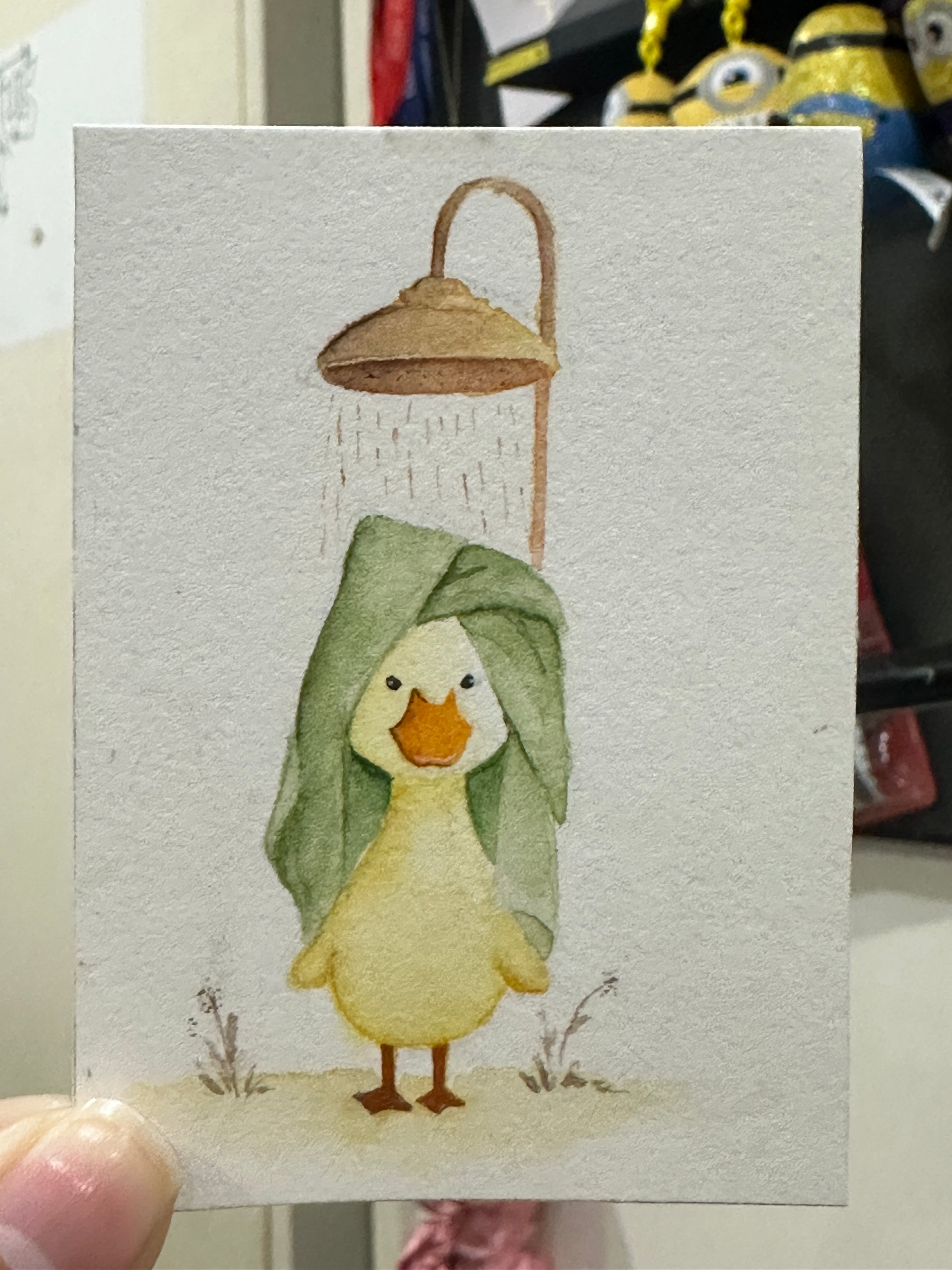 Duckling Wrapped in a Leaf - Original ACEO Miniature Painting