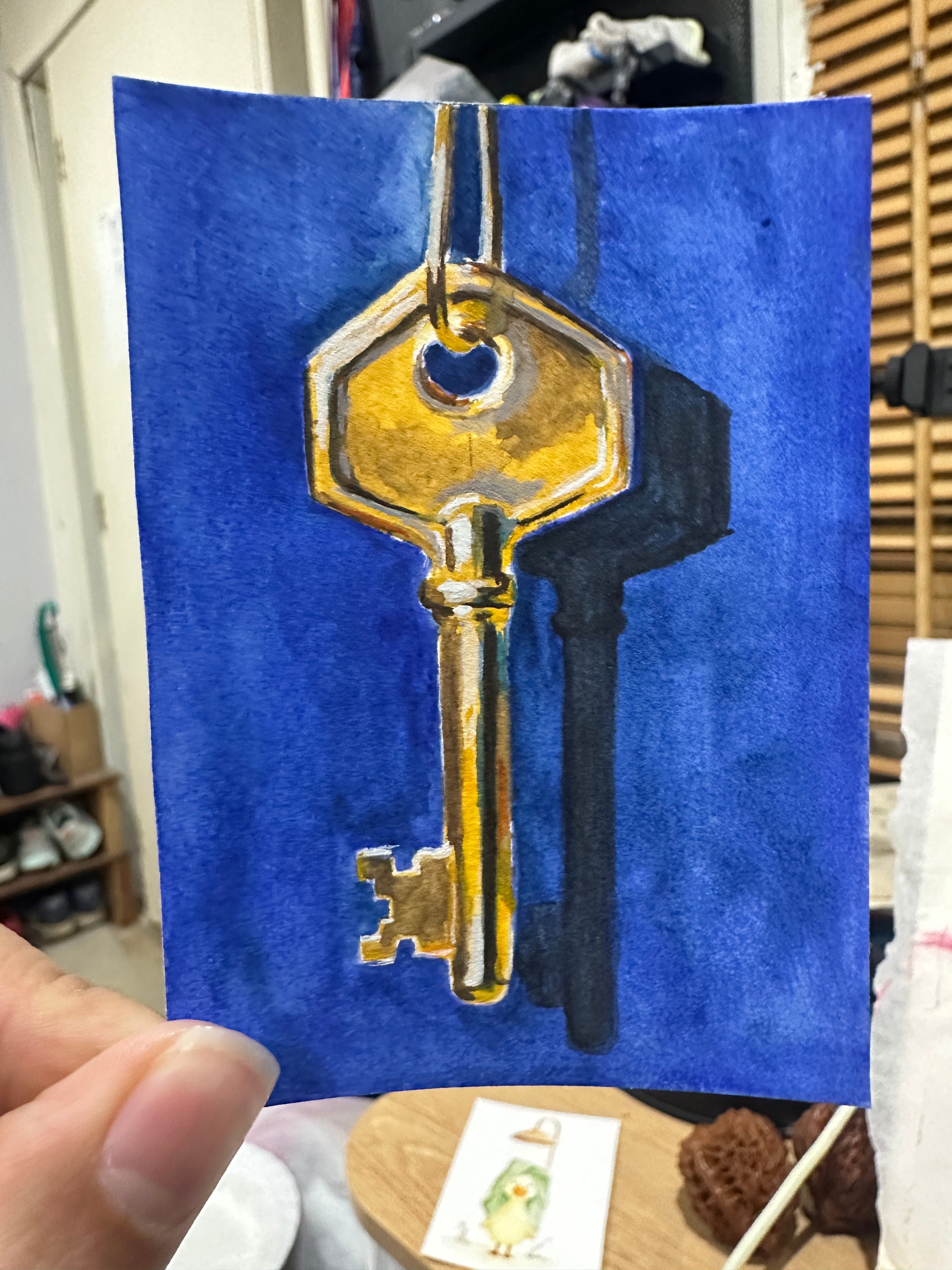 Antique Gold Skeleton Key - Original ACEO Miniature Painting