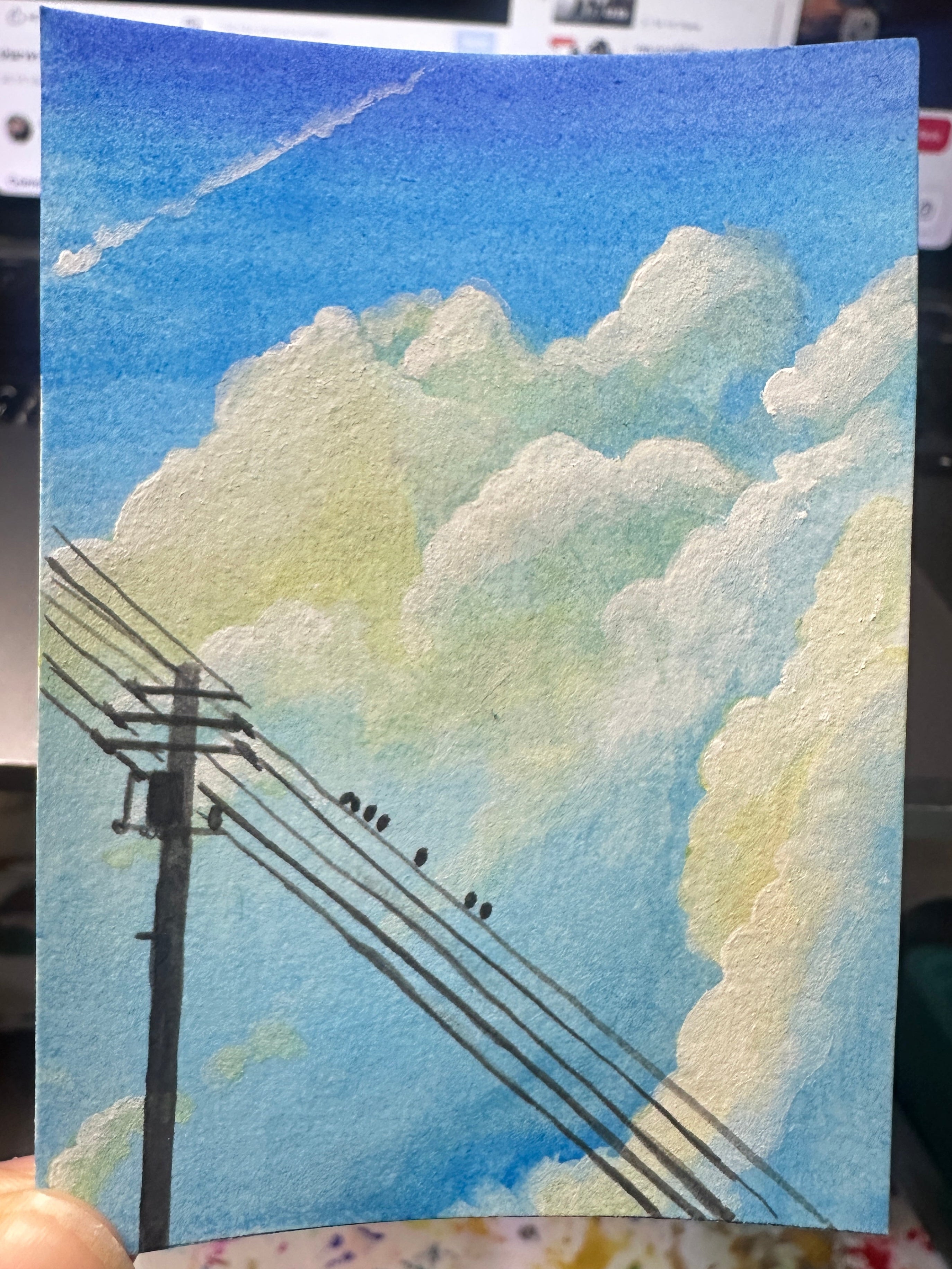 Birds on a Wire - Original ACEO Miniature Painting