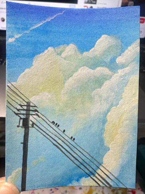 Birds on a Wire - Original ACEO Miniature Painting