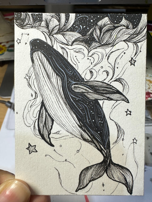 Celestial Whale Among the Stars - Original ACEO Miniature Painting