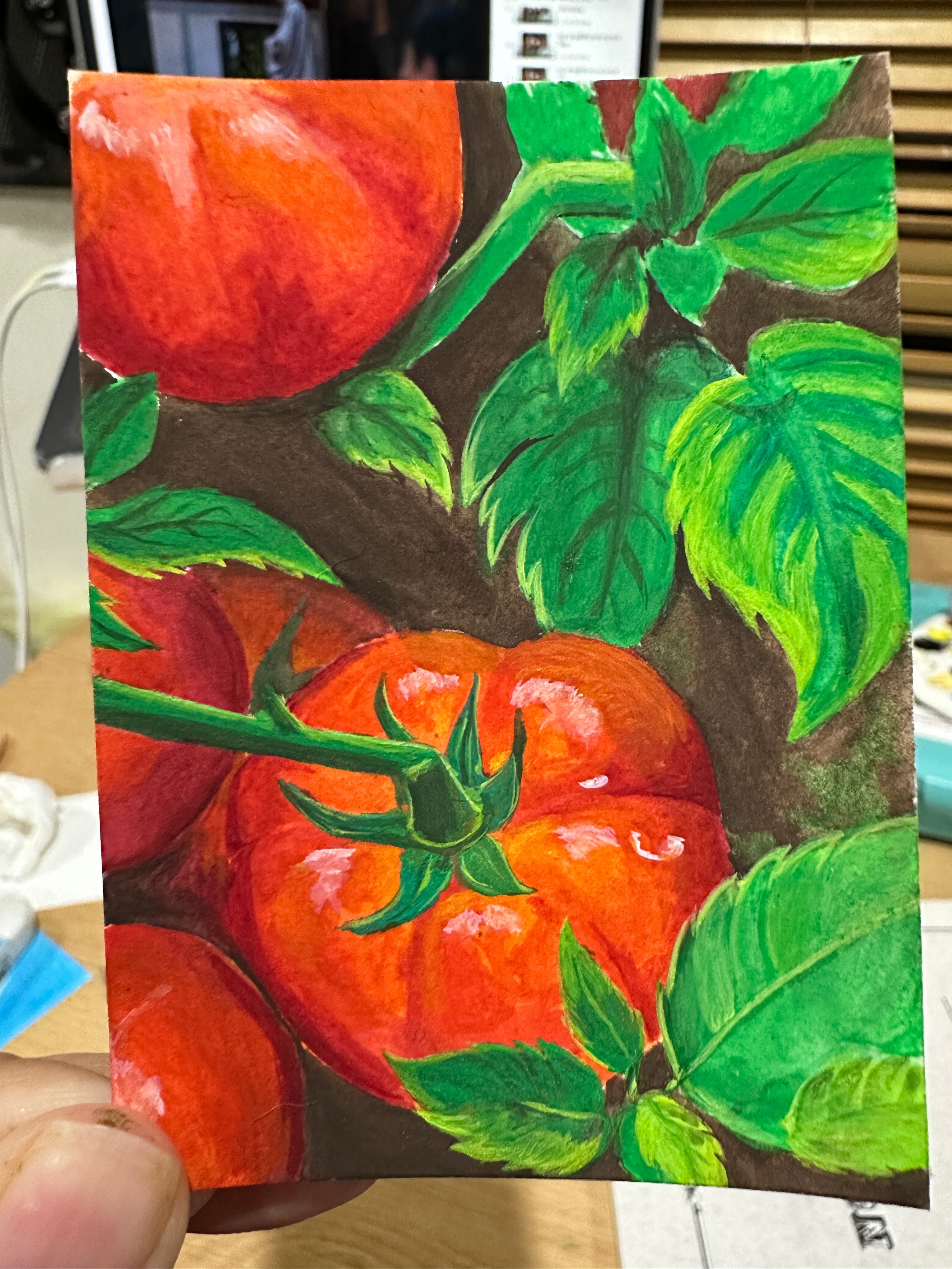 Ripe Tomatoes on the Vine - Original ACEO Miniature Painting