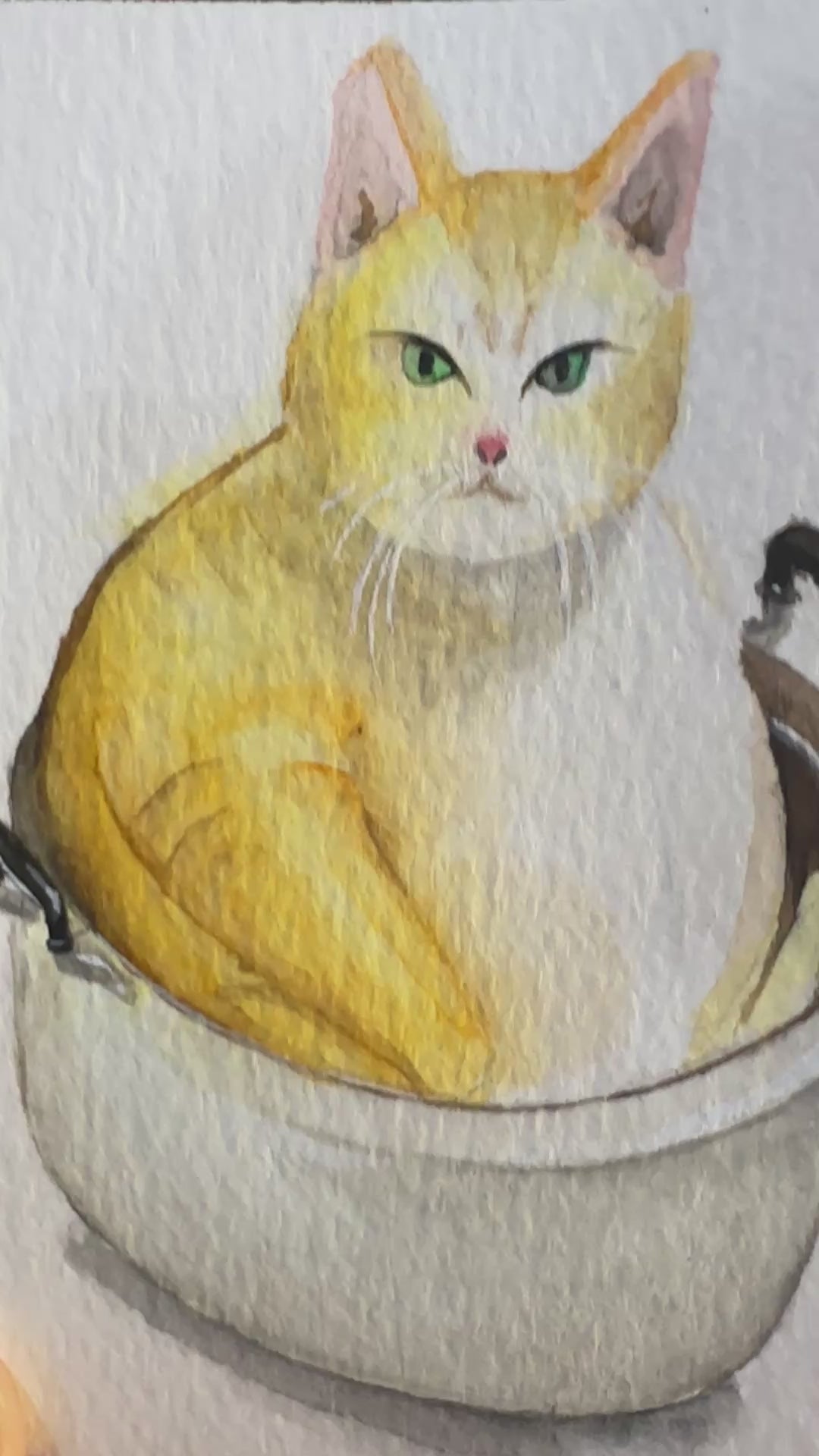 Ginger Cat in a Casserole — Watercolour ACEO Original Painting | PUNPARIN ART