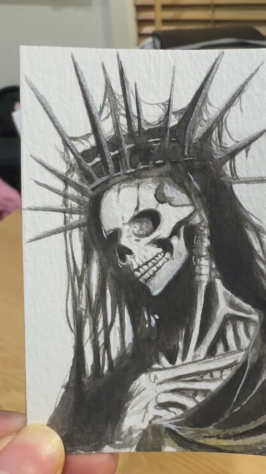 Skeleton Queen – Original ACEO Gouache Painting | Dark Gothic Art | 2.5" × 3.5"