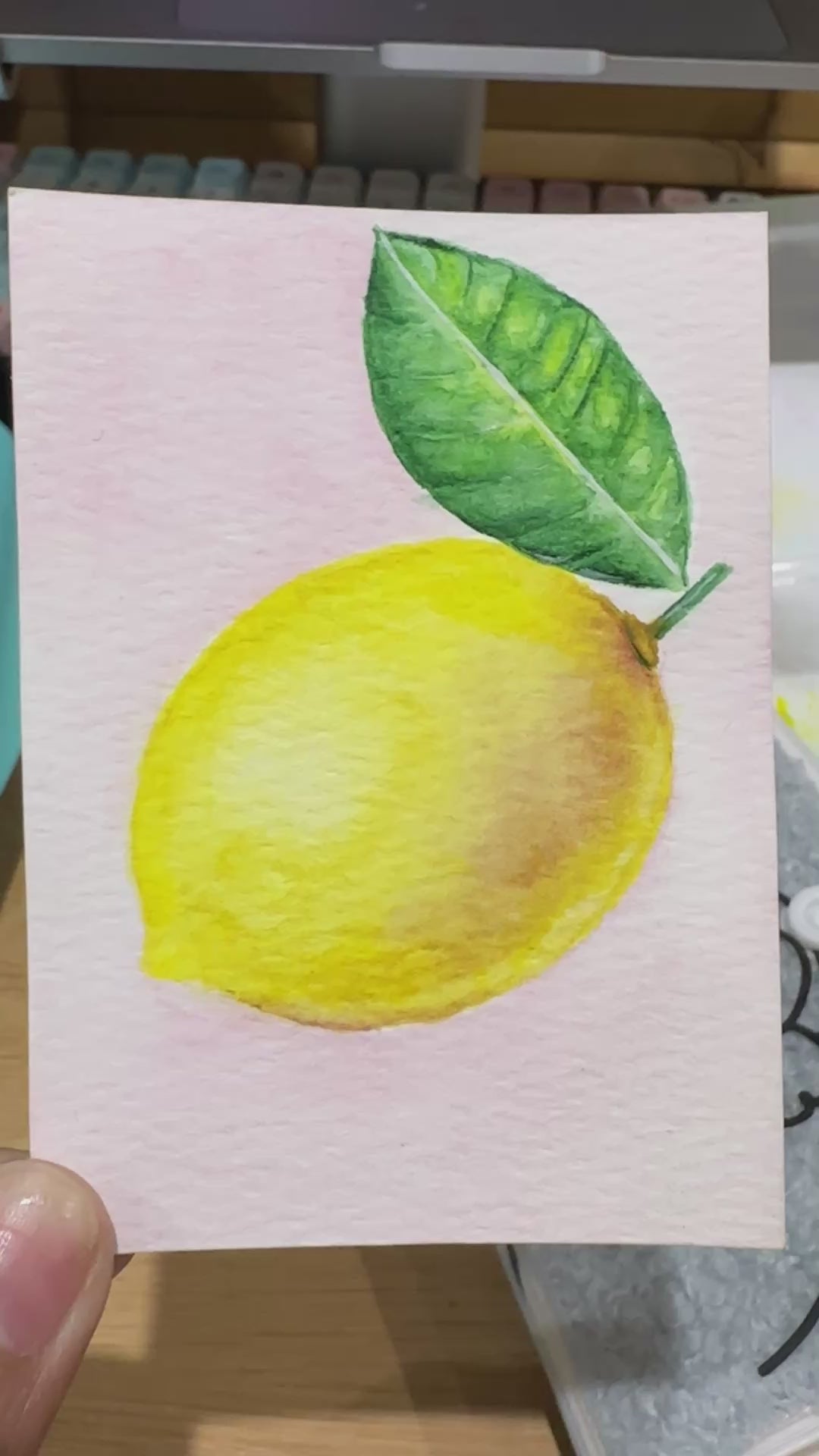 Lemon Leaf Kitchen Still Life — Original ACEO Watercolour Painting | 2.5×3.5" | PUNPARIN