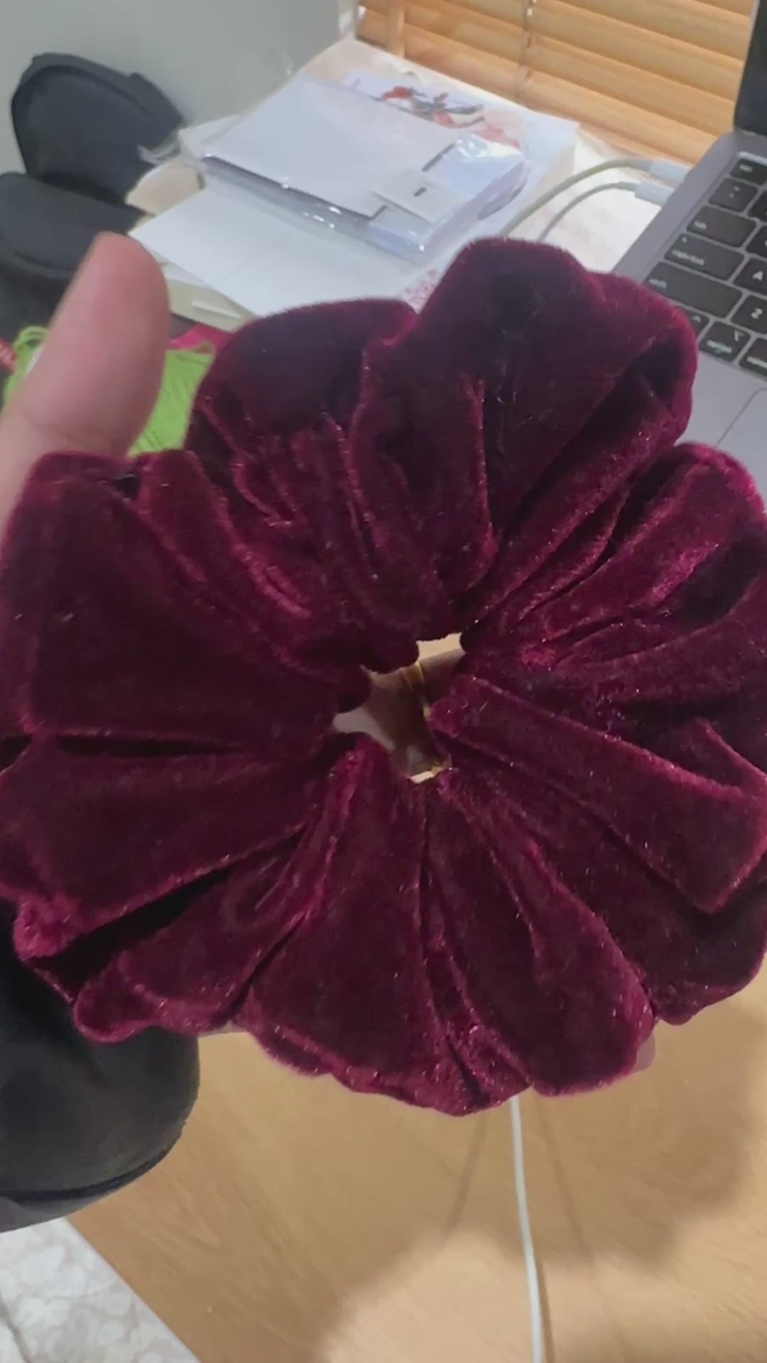 XL Oversized Velvet Scrunchie — Burgundy Wine | Hair Tie & Wrist Accessory | PUNPARIN ART